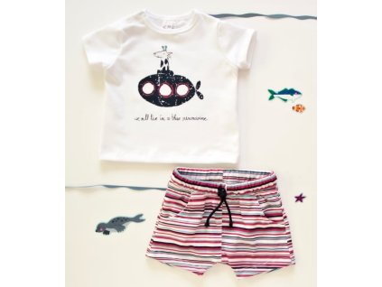 K-Baby 2 dílná dětská sada, triko s kraťasky For Boy - proužky červené, modré (Velikost 68 (3-6m))