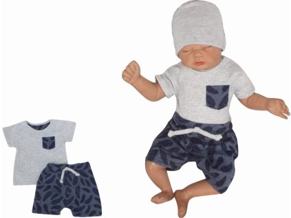 Z&Z 2-dílná sada tričko kr. rukáv, kraťásky s provázkem Pírka - granát, šedá (Velikost 62 (2-3m))