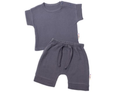 Baby Nellys 2-dílná mušelínová soupravička, tričko + kraťasky BOY, granát (Velikost 56 (1-2m))