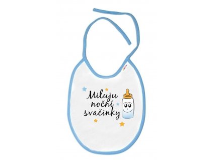 baby nellys nepremokavy podbradnik miluju nocni svacinky 24 x 27 cm biely s modrym lemom