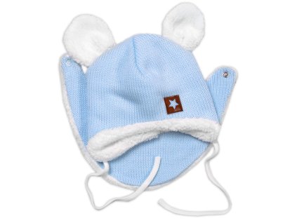 Pletená zimní čepice s kožíškem a šátkem Star, modrá (Velikost 80/86 (12-18m))