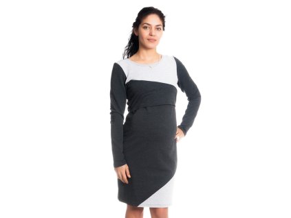 Be MaaMaa Těhotenské/kojící šaty Jane, dlouhý rukáv - grafitové (Velikost oblečení XS (32-34))