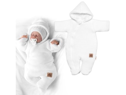 Zimní pletená kombinézka/overálek s kapucí Baby Nellys - bílá (Velikost 62 (2-3m))