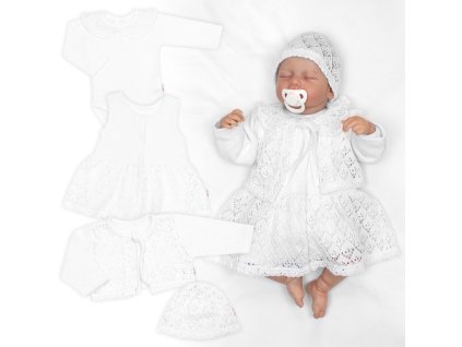 Luxusní pletená sada pro holčičku na křtiny a oslavu 4D design - bílá (Velikost 56 (1-2m))