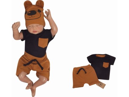 Z&Z 2-dílná sada tričko kr. rukáv, kraťásky s provázkem - hnědá, černá (Velikost 68 (3-6m))