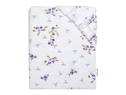 Bavlněné prostěradlo, Levandule, Baby Nellys, bíla/fialová (Rozměry 1 120x60)