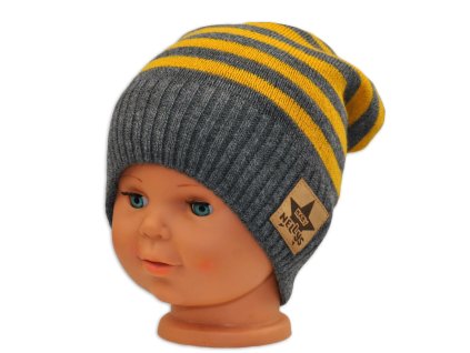 baby nellys jesenna zimni pruzkovana ciapka sedo zlta