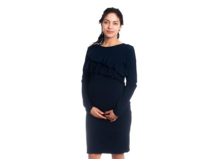 Be MaaMaa Těhotenské/kojící šaty s volánkem, dlouhý rukáv - granátové (Velikost oblečení XS (32-34))