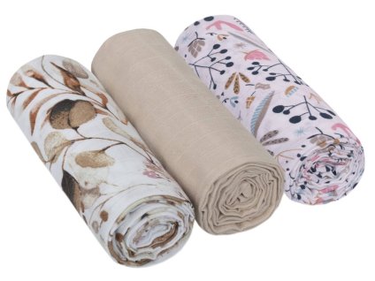 muselinove plienky 3ks lux eukalyptus jarabina 70 x 80 cm bezova