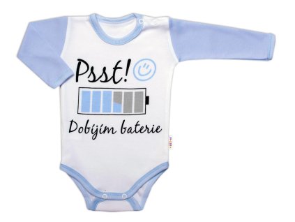 Body dlouhý rukáv s vtipným textem Baby Nellys, Psst! Dobíjím baterie, kluk (Velikost 56 (1-2m))