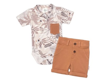 Baby Nellys 2-dílná sada body kr. rukáv, kraťásky, Koala - béžová, hnědá (Velikost 56 (1-2m))