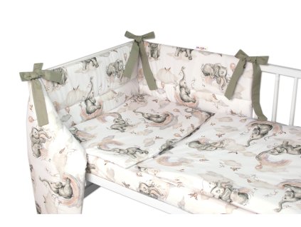 3-dílná sada Mantinel s povlečením, Slon a Duha, bílá/šedá (Velikost povlečení 120x90)