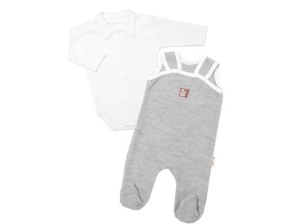 2-dílná soupravička Star, body dl. rukáv + pletené dupačky, šedé (Velikost 62 (2-3m))