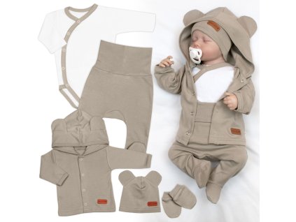 Bavlněná souprava pro miminko do porodnice 5D, Made with love, tm. béžová (Velikost 50 (0-1m))