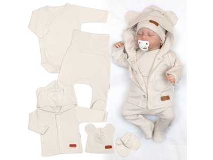 Bavlněná souprava pro miminko do porodnice 5D, Made with love, ecru (Velikost 50 (0-1m))