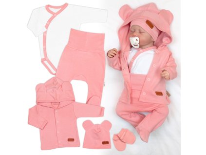 Bavlněná souprava pro miminko do porodnice 5D, Made with love, růžová (Velikost 50 (0-1m))