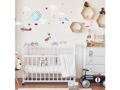 samolepky do chlepcenskej izby retro pretekarske auta liateadla balony vzducholod hnede modre bezove2 full full