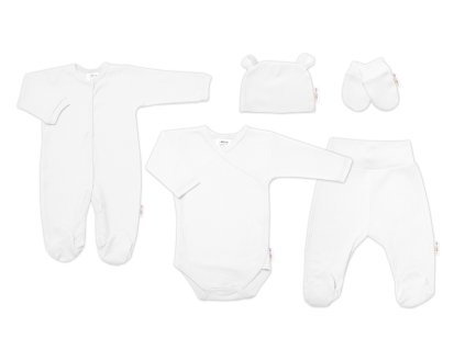 Praktická 5-dílná žebrovaná soupravička do porodnice Baby Nellys BOY, bílá (Velikost 68 (3-6m))