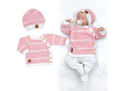 Pletená sada pro miminko s jemným proužkem 2D, lux - růžová, bílá (Velikost 56 (1-2m))
