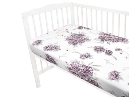 Baby Nellys Dětské bavlněné prostěradlo do postýlky, Plameňák - švestkový (Rozměry 1 140x70)