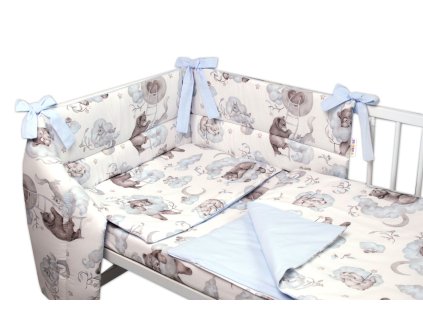 3-dílná sada Mantinel s povlečením Baby Nellys, Zvířátka na mráčku, modrá/bílá (Velikost povlečení 135x100)