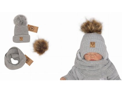 Z&Z Zimní čepice 3v1 + komínek, šedá (Velikost 56-68 (0-6 m))