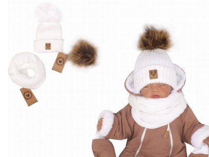 Z&Z Zimní čepice 3v1 + komínek, bílá (Velikost 68-80 (6-12m))