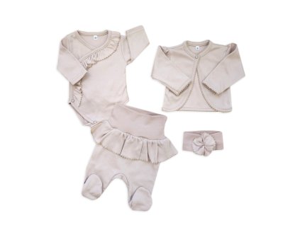 4-dílná bavlněná sada pro miminko do porodnice, béžová (Velikost 62 (2-3m))