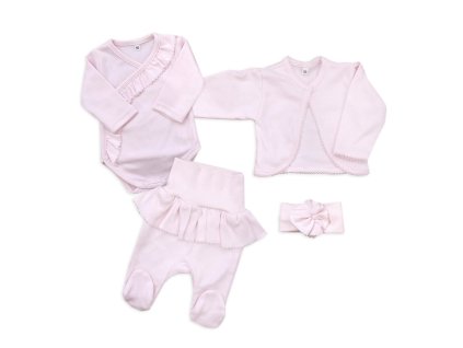 4-dílná bavlněná sada pro miminko do porodnice, sv. růžová (Velikost 50 (0-1m))