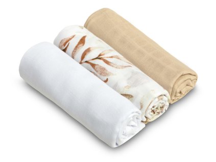 muselinove makke plienky lux 3ks kvety biela bezova so vzorom