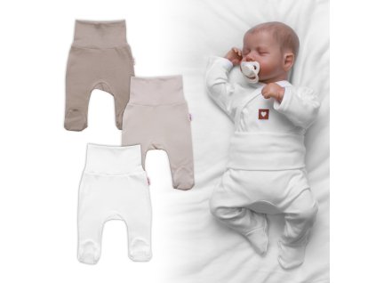 Rostoucí výhodná sada, 3x polodupačky pro miminko Nature - béžová/taupe/bílá (Velikost 50/56 (0-2m))