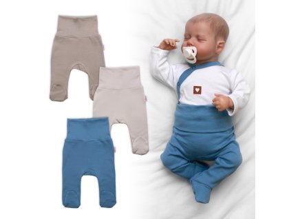 Rostoucí výhodná sada, 3x polodupačky pro miminko Nature - modrá/béžová/taupe (Velikost 50/56 (0-2m))