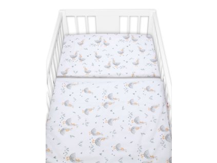 Povlečení do postýlky, bavlna, 2D sada, Husy, bílé (Velikost povlečení 135x100)