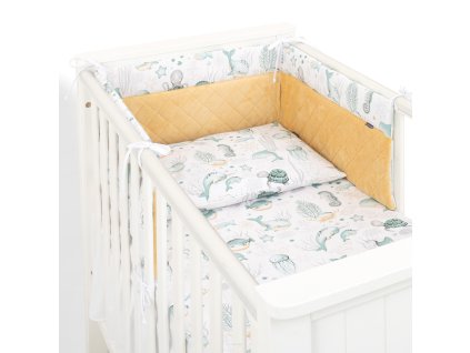 mantinel s oblieckami do postielky 3d sada minky ocean zelena pieskova biela