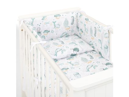 mantinel s oblieckami do postielky 3d sada bavlna ocean zelena biela 135x100 cm