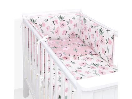 Mantinel s povlečením do postýlky, 3D sada Bavlna, Růže, pudrová/ecru (Velikost povlečení 120x90)