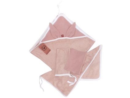detska luxusna 4d bambusova sada osuska s kapucnou a uterakom 2 zinky pudrovo ruzova