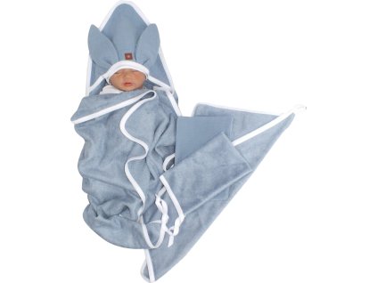 detska luxusna 4d bambusova sada osuska s kapucnou a uterakom 2 zinky modra