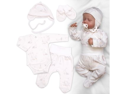 Sada oblečení pro miminko, 4D, bavlna, Husičky, smetanové (Velikost 68 (3-6m))