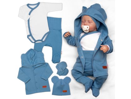 Bavlněná souprava pro miminko do porodnice 5D, Made with love, modrá (Velikost 50 (0-1m))