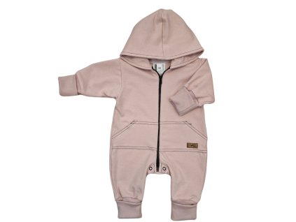 Dětský teplákový overal s prodlouženými náplety, pudrově růžový (Velikost 68 (3-6m))