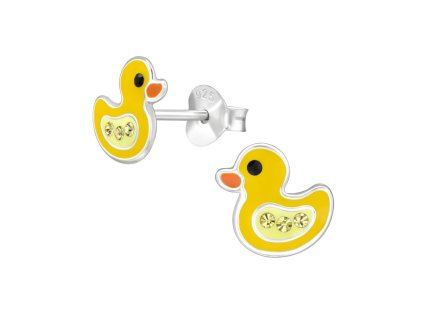 detske strieborne nausnicky kacicka s kristalmi zlta puzetove