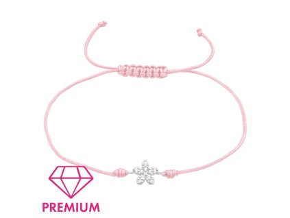 naramok pre deti so striebornou ozdobou kvet s bielym zirkonom ruzovy