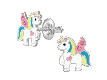 detske strieborne nausnicky jednorozec angel love so skrutkovacou puzetou