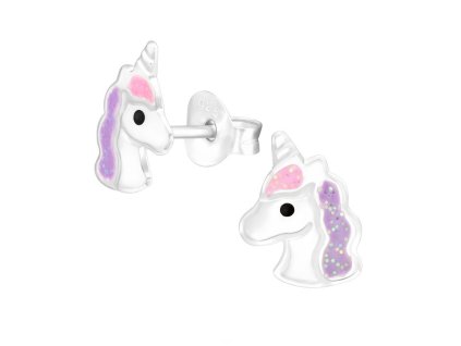 detske strieborne nausnicky jednorozec glitter puzetove