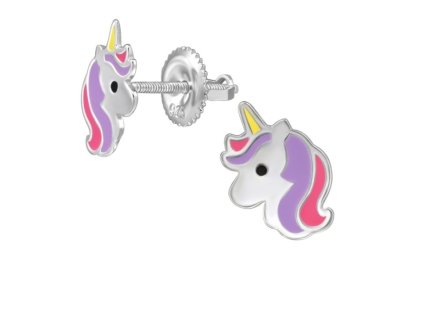 detske strieborne nausnicky jednorozec so skrutkovacou puzetou