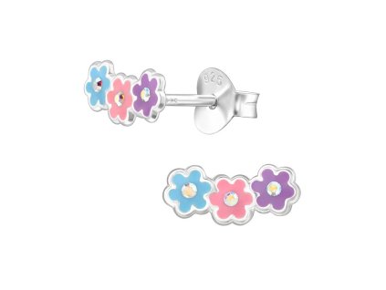 detske strieborne nausnicky kvietky s kamienkami puzetove