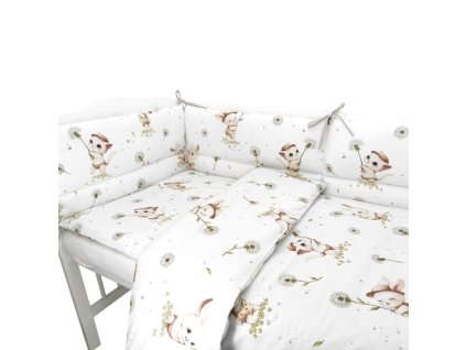 Mantinel s povlečením do postýlky, 3D sada Bavlna, Kocourek a pampeliška - bílá (Velikost povlečení 120x90)