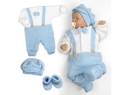 Rostoucí pletený overálek 3D Hand Made malý Elegán - sv. modrý, bílá (Velikost 56/62 (0-3m))