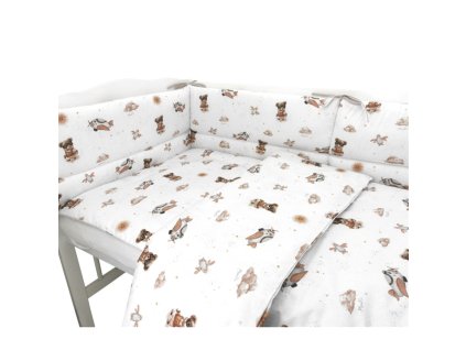 Mantinel s povlečením do postýlky, 3D sada Bavlna, Méďa pilot - bílá, béžová (Velikost povlečení 120x90)